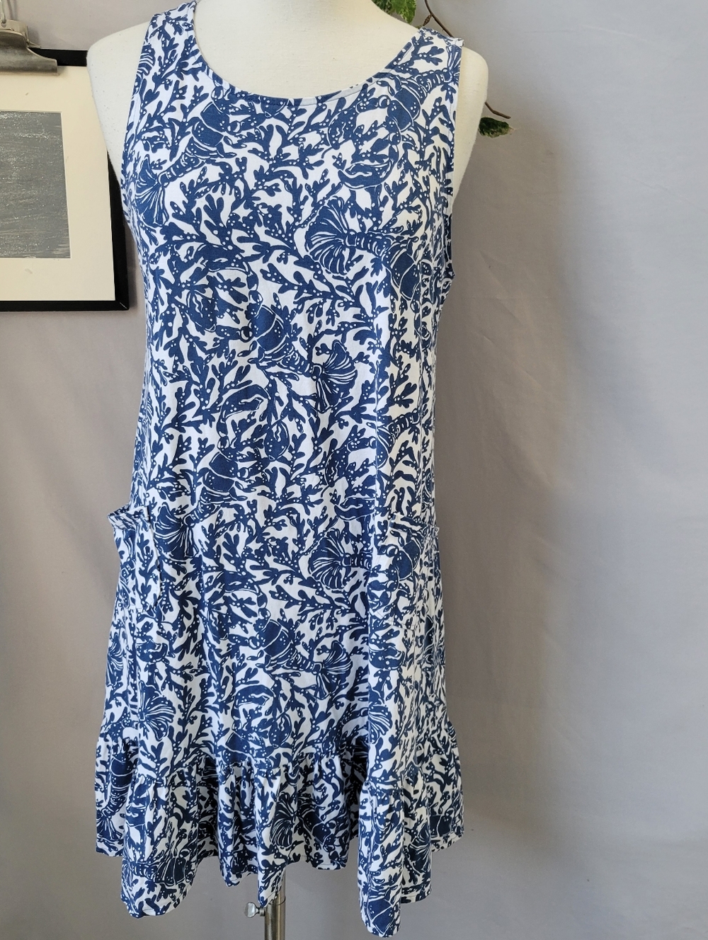 Lilly Pulitzer Kristen Flounce Mini Dress Krillin It Blue White M